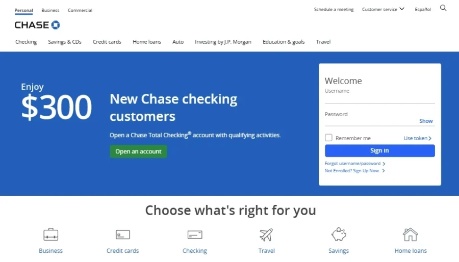 Chase home page example