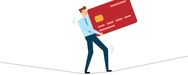 Cartoon image of man carrying a large credit card.